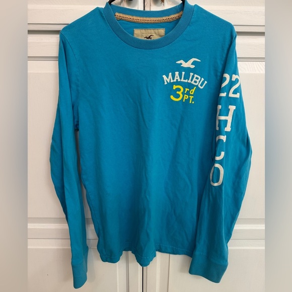 Hollister Blue Long Sleeve Tee with White and Yellow Accents Size M - Picture 1 of 6